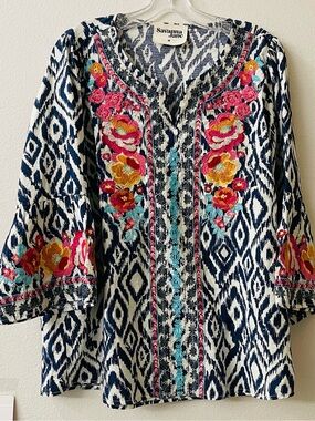Savanna Jane Navy & White Embroidered Floral Tunic